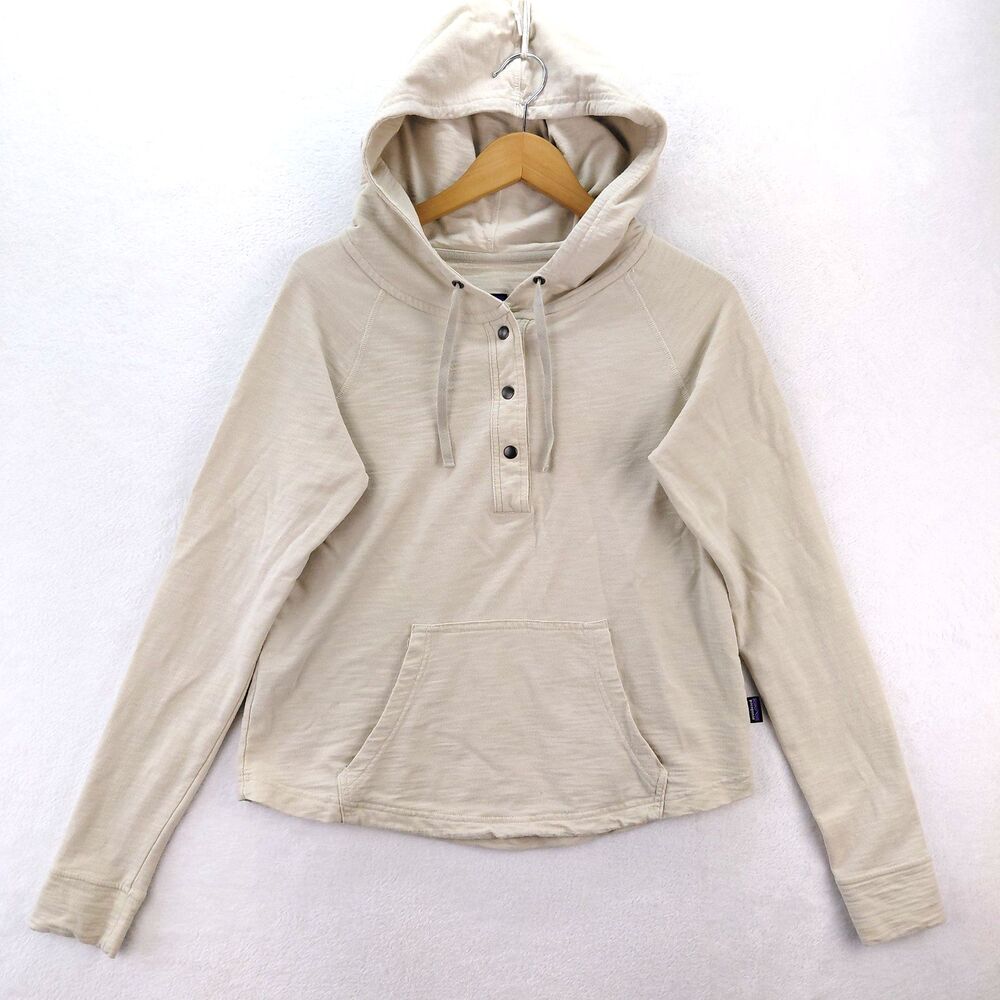 Patagonia Hoodie Womens Small Tan Necessity Terry Pullover Henley Sweatshirt
